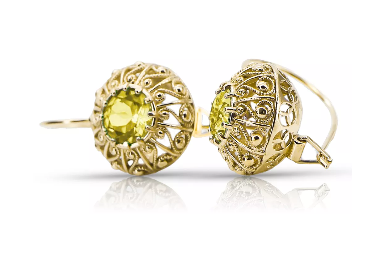 Aur galben 8K 333 Yellow Peridot cercei vec002x-yp Rusesc Sovietic URSS Vintage Craft Art Deco style